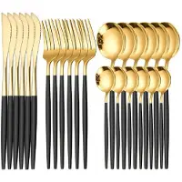 Cheffinger Besteckset Gold 6 Personen 24-tlg Edelstahl Essbesteck Besteck Set Geschenkbox