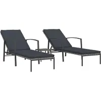 Syfax Sonnenliegen 2 Stk. mit Tisch Poly Rattan Grau