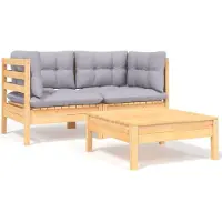 The Living Store 3-tlg. Garten-Lounge-Set mit Grauen Kissen Kiefer Massivholz
