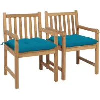 Syfax Gartenstühle 2 Stk. mit Hellblauen Kissen Massivholz Teak