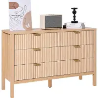 Vevor Kommode mit 6 geriffelten Schubladen & Schiebe- und Kippschutz, minimalistischer moderner Schubladenschrank Organizer für Wohnzimmer Schlafzimmer Eingangsbereich Flur (helles Holz)
