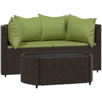 Syfax 3-tlg. Garten-Lounge-Set mit Kissen Braun Poly Rattan