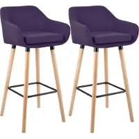 CLP Barhocker 2er Set gepolstert mit Lehne Grant, Barstuhl mit Stoffbezug, Gestell aus Holz bis 150 kg belastbar, Farbe: lila
