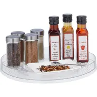 Relaxdays Drehteller, D 30 cm, Ordnungssystem für Küche und Bad, mit Rand, drehbarer Kühlschrank Organizer, transparent