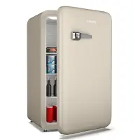 Klarstein Audrey Evo Retro Kühlschrank, 112L, Freistehend Ohne Gefrierfach, Leise 40 dB, Wendetür, Verstellbare Füße, 0–10 °C Thermostat, Creme