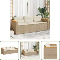 The Living Store Gartensofa mit Kissen 3-Sitzer Beige Poly Rattan