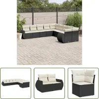 The Living Store 10-tlg. Garten-Sofagarnitur mit Kissen Schwarz Poly Rattan
