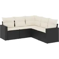Syfax 5-tlg. Garten-Sofagarnitur mit Kissen Schwarz Poly Rattan