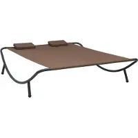 Syfax dkd-home-decor Sonnenliege Braun Stoff, Stahl 200 x 173 x 45 cm mit 2 Kissen, witterungsbeständig