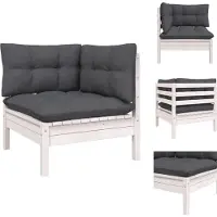 vidaXL Garten-Ecksofa mit Kissen Weiß Massivholz Kiefer - Gartensofaelemente