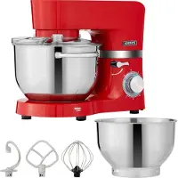Arebos Küchenmaschine 1500W, Küchenmaschinen, Knetmaschine mit 2x Edelstahl-Rührschüsseln 4,5 & 5,5L, Geräuscharm, 6 Geschwindigkeiten, Rot