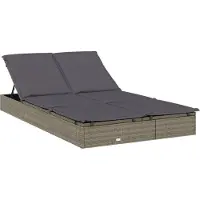 Syfax Sonnenliege für 2 Personen mit Auflage Grau Poly Rattan