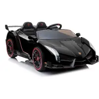 Es-toys Kinderfahrzeug - Elektro Auto "Lamborghini Veneno" - lizenziert - 12V10AH, 4 Motoren- 2,4Ghz Fernsteuerung, MP3, Ledersitz+EVA+Allrad+2 Sitzer-Schwarz