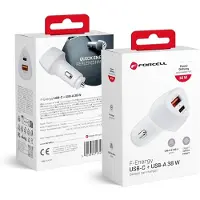 Forcell Autoladegerät USB + USB-C 38W Power Delivery 3.0, Carbon Design – Weiß