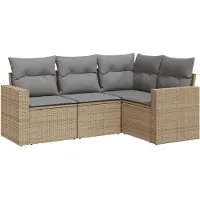 Sonstiges 4-tlg. Garten-Sofagarnitur mit Kissen Beige Poly Rattan