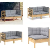 vidaXL 2 Sitzer Gartensofa mit Grauen Kissen Massivholz Kiefer - 2-Sitzer-Gartensofa - 2-Sitzer-Gartensofas - Gartensofa - Gartensofas
