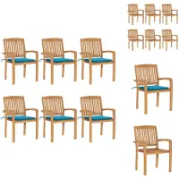 vidaXL Stapelbare Gartenstühle mit Kissen 6 Stk. Massivholz Teak - Gartenstühle