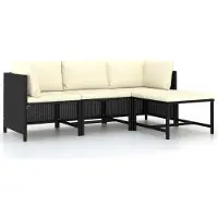 Syfax 4-tlg. Garten-Sofagarnitur mit Auflagen Schwarz Poly Rattan
