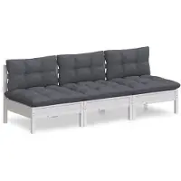 Syfax 3-Sitzer-Gartensofa mit Anthrazit Kissen Massivholz Kiefer
