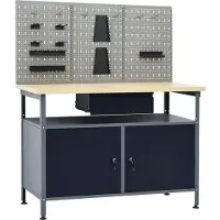 Syfax Werkbank mit 3 perforierten Werkzeugwänden, 120x60x85 cm, 300 kg Tragkraft, höhenverstellbare Füße, abschließbare Türen