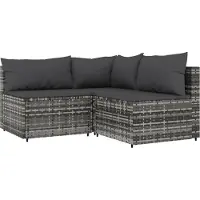 Syfax 3-tlg. Garten-Lounge-Set mit Kissen Grau Poly Rattan