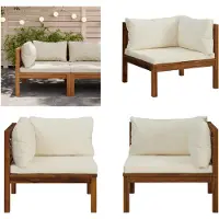 vidaXL Modulares Ecksofa mit Cremeweißen Kissen Akazienholz - Ecksofa - Ecksofas - Sofa - Sofas