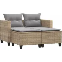 Syfax Gartensofa 2-Sitzer mit Hockern Beige Poly Rattan