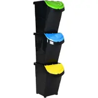 The Living Store Abfallbehälter mit Deckeln 3 Stk. Stapelbar Schwarz PP 120 L
