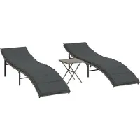 Syfax Sonnenliegen 2 Stk. mit Tisch Grau Poly Rattan