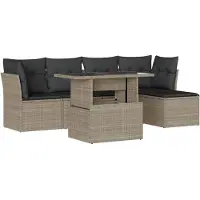 Syfax 6-tlg. Garten-Sofagarnitur mit Kissen Hellgrau Poly Rattan