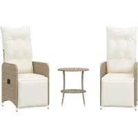Syfax Gartensessel 2 Stk. Verstellbar mit Tisch Beige Poly Rattan