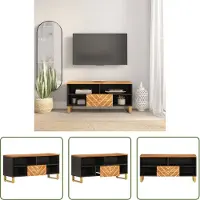 The Living Store TV-Schrank Braun und Schwarz 100x33,5x46 cm Massivholz Mango