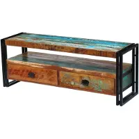 Syfax Vintage TV-Schrank aus recyceltem Altholz Massiv, 120x35x45 cm, mit 2 Schubladen & Stahlgestell