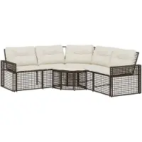 Syfax Gartensofa in L-Form mit Kissen und Fußbank Braun Poly Rattan
