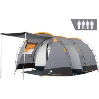 CampFeuer Zelt Super+ für 4 Personen, Grau / Schwarz, XXL Tunnelzelt mit 2 Eingängen und Vordach