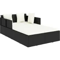 Syfax Sonnenliege mit Kissen Schwarz 182x118x63 cm Poly Rattan