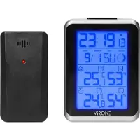 ORNO Wetterstation mit Uhr und Außensender WS-3, Innen- und Außentemperatur und Luftfeuchtigkeit, Kalender, Wecker, batteriebetrieben