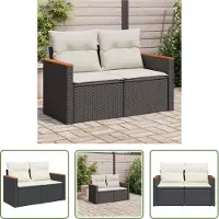 The Living Store Gartensofa mit Kissen 2-Sitzer Schwarz Poly Rattan