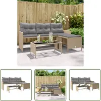 The Living Store Gartensofa in L-Form mit Tisch und Kissen Beige Poly Rattan