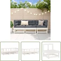 The Living Store 3-tlg. Garten-Lounge-Set Weiß Massivholz Kiefer