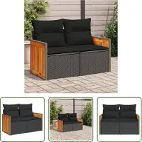 The Living Store Gartensofa mit Kissen 2-Sitzer Schwarz Poly Rattan