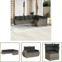 The Living Store 9-tlg. Garten-Sofagarnitur mit Kissen Grau Poly Rattan