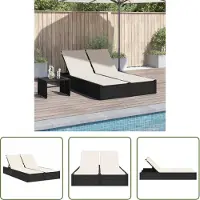 The Living Store Doppel-Sonnenliege mit Kissen Schwarz Poly Rattan