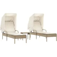 Syfax Sonnenliegen 2 Stk. mit Dach und Tisch Beige Poly Rattan