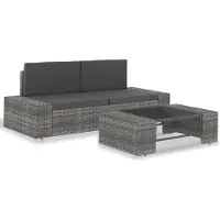 The Living Store 3-tlg. Garten-Lounge-Set Poly Rattan Grau