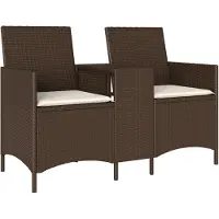 Syfax Gartensofa 2-Sitzer mit Tisch und Kissen Braun Poly Rattan