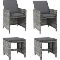 Syfax 4-tlg. Gartenstuhl und Hocker Set Poly Rattan Grau