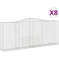 vidaXL Gabionen mit Hochbogen 8 Stk. 400x50x160/180cm Verzinktes Eisen