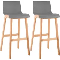 CLP Barhocker 2er Set mit Lehnen Hover, Barstühle mit Sitzen aus Kunststoff, Thekenhocker mit Gestellen aus stabilem Buchenholz, Farbe: grau