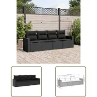 The Living Store 4-tlg. Garten-Sofagarnitur mit Kissen Schwarz Poly Rattan